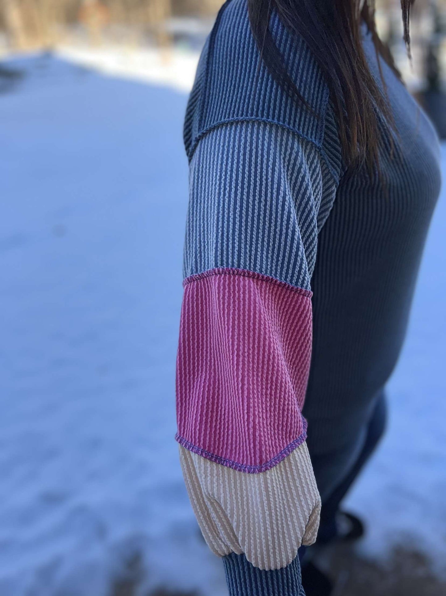 Color Block Hi-Low Long Sleeve Top