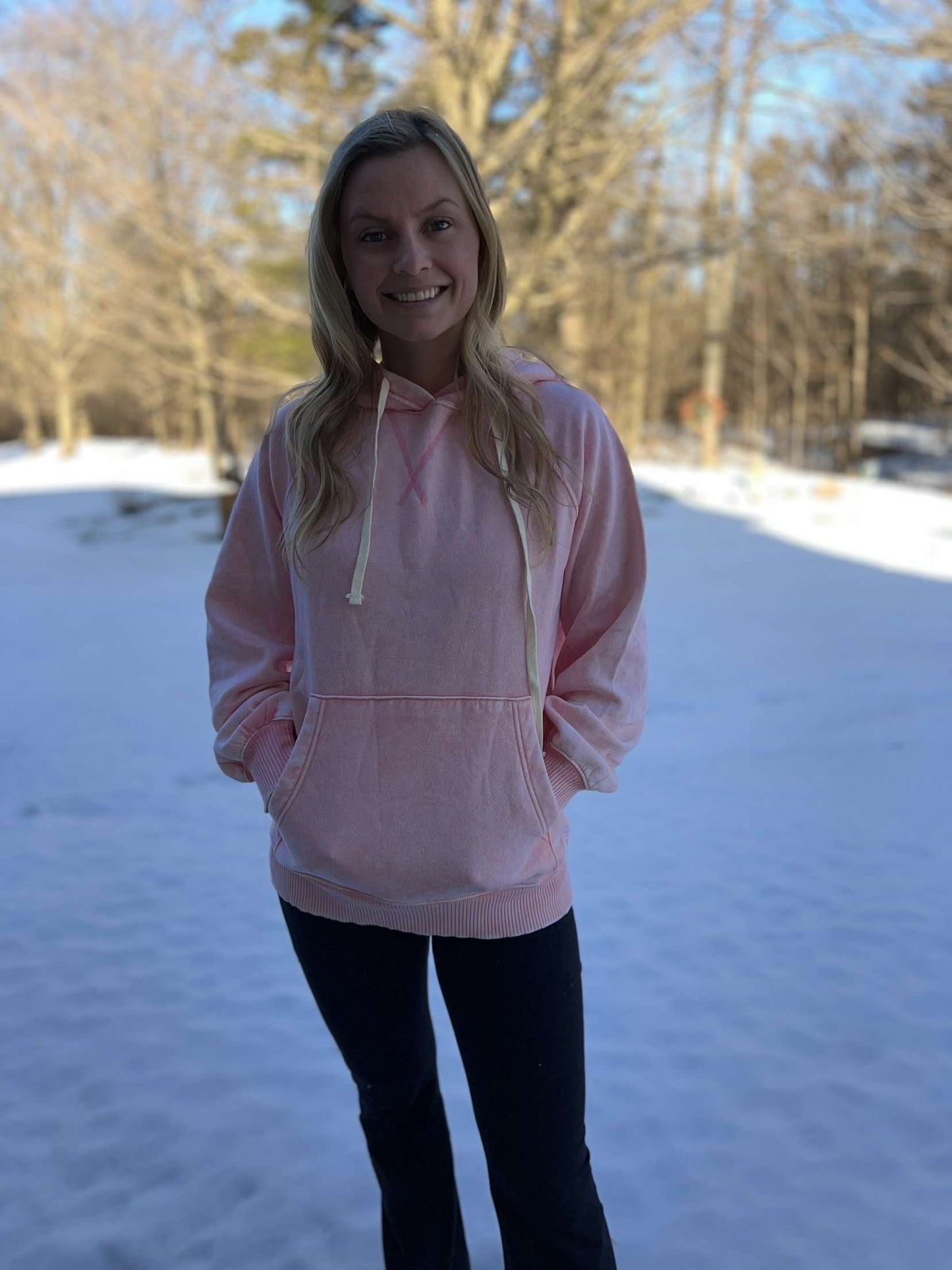Acid Wash Fleece Hoodie with Pockets