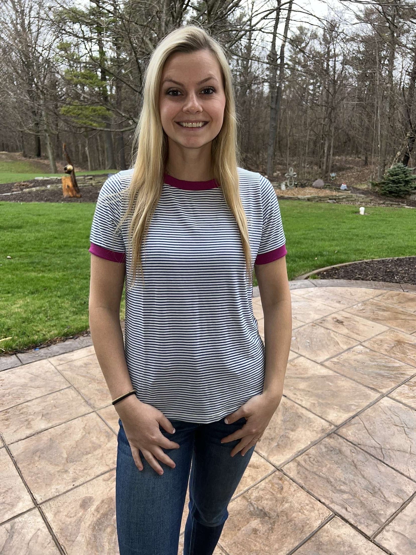 Pinstriped Crew Neck Top