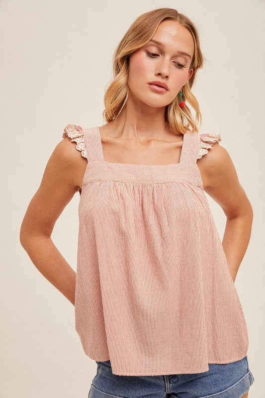 Embroidered Ruffle Stripe Top