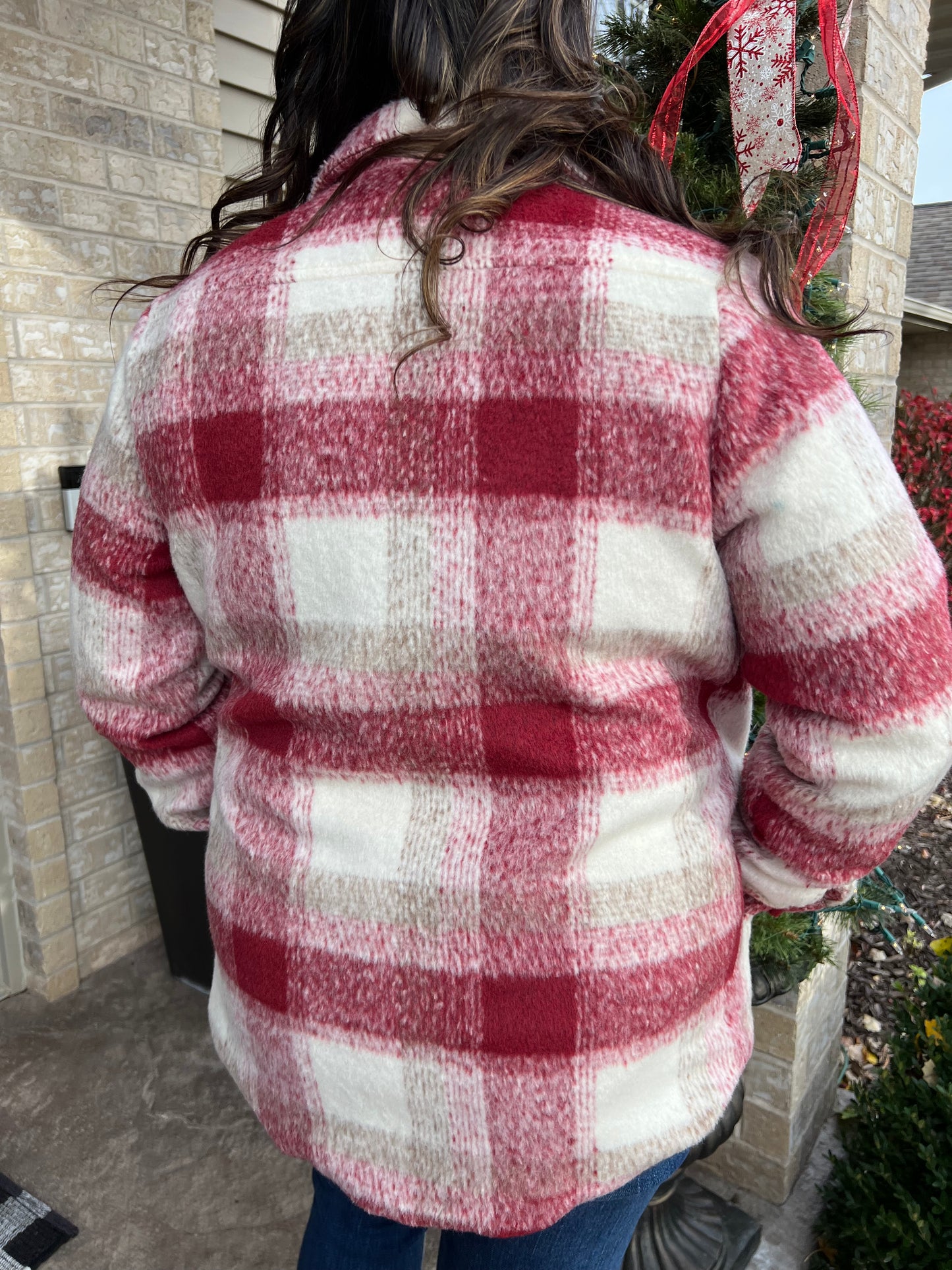 WINE BUTTON DOWN PLAID SHACKET