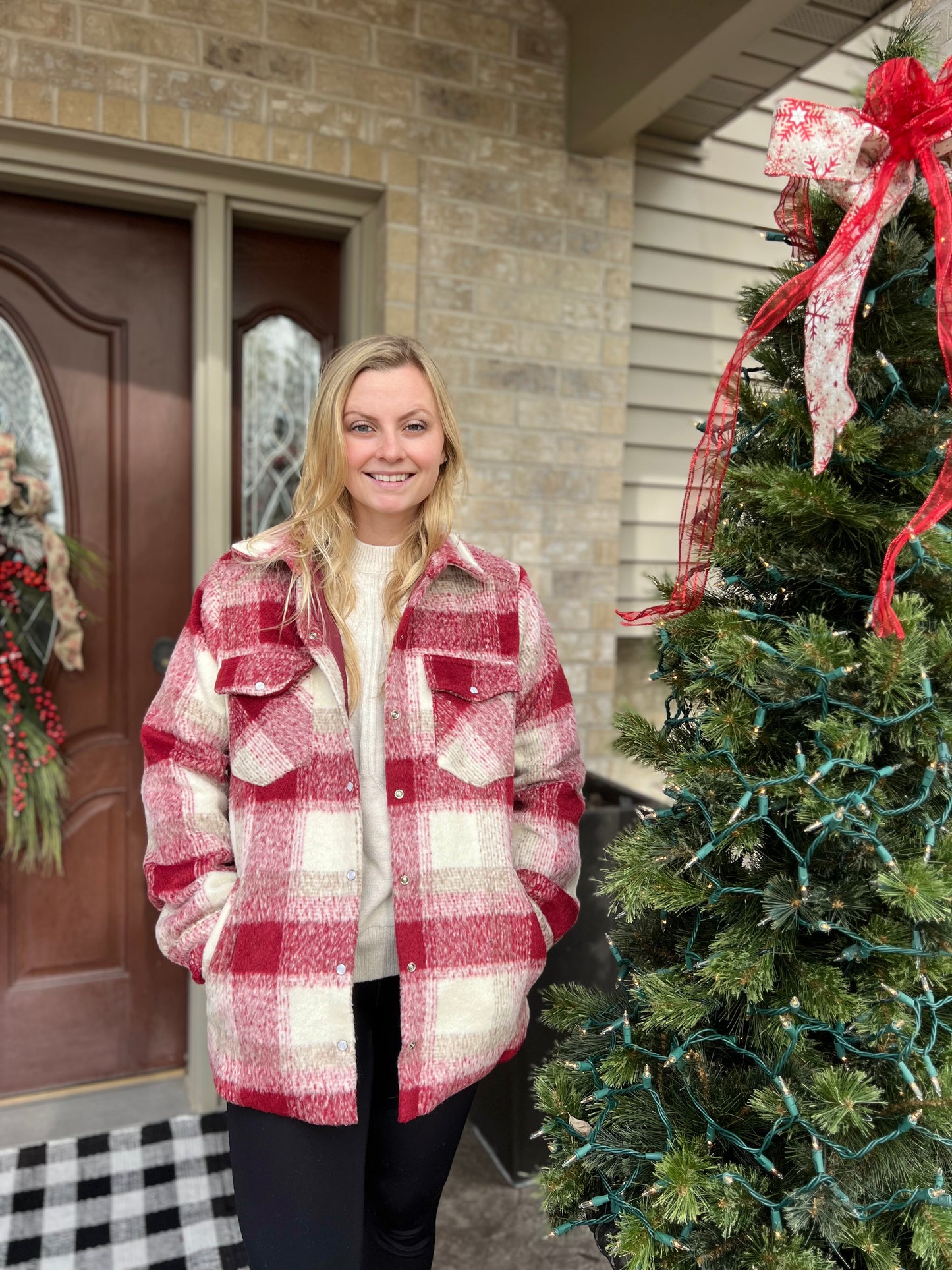 WINE BUTTON DOWN PLAID SHACKET