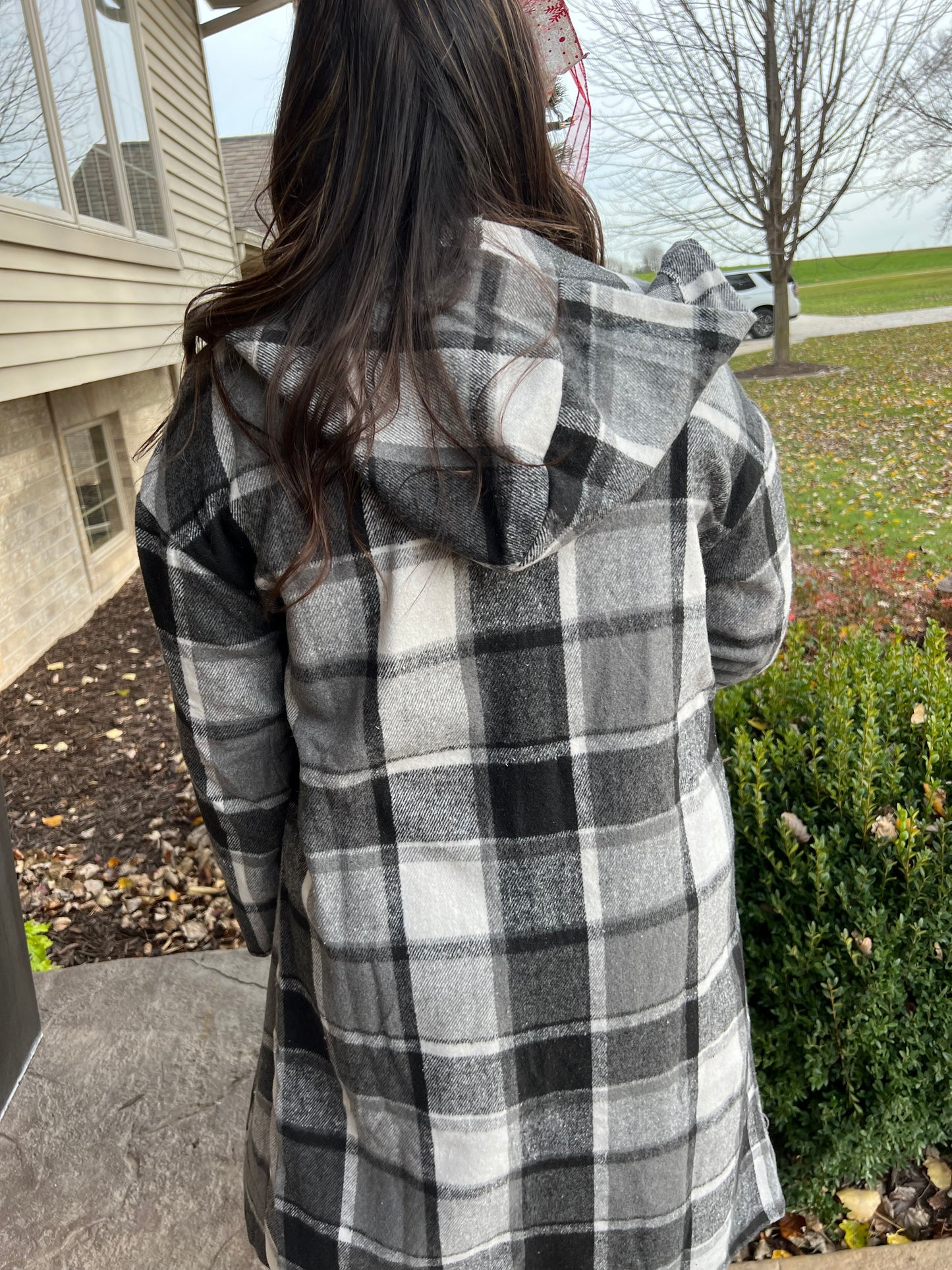 Button Hood Plaid Flannel Trench Corduroy Coat