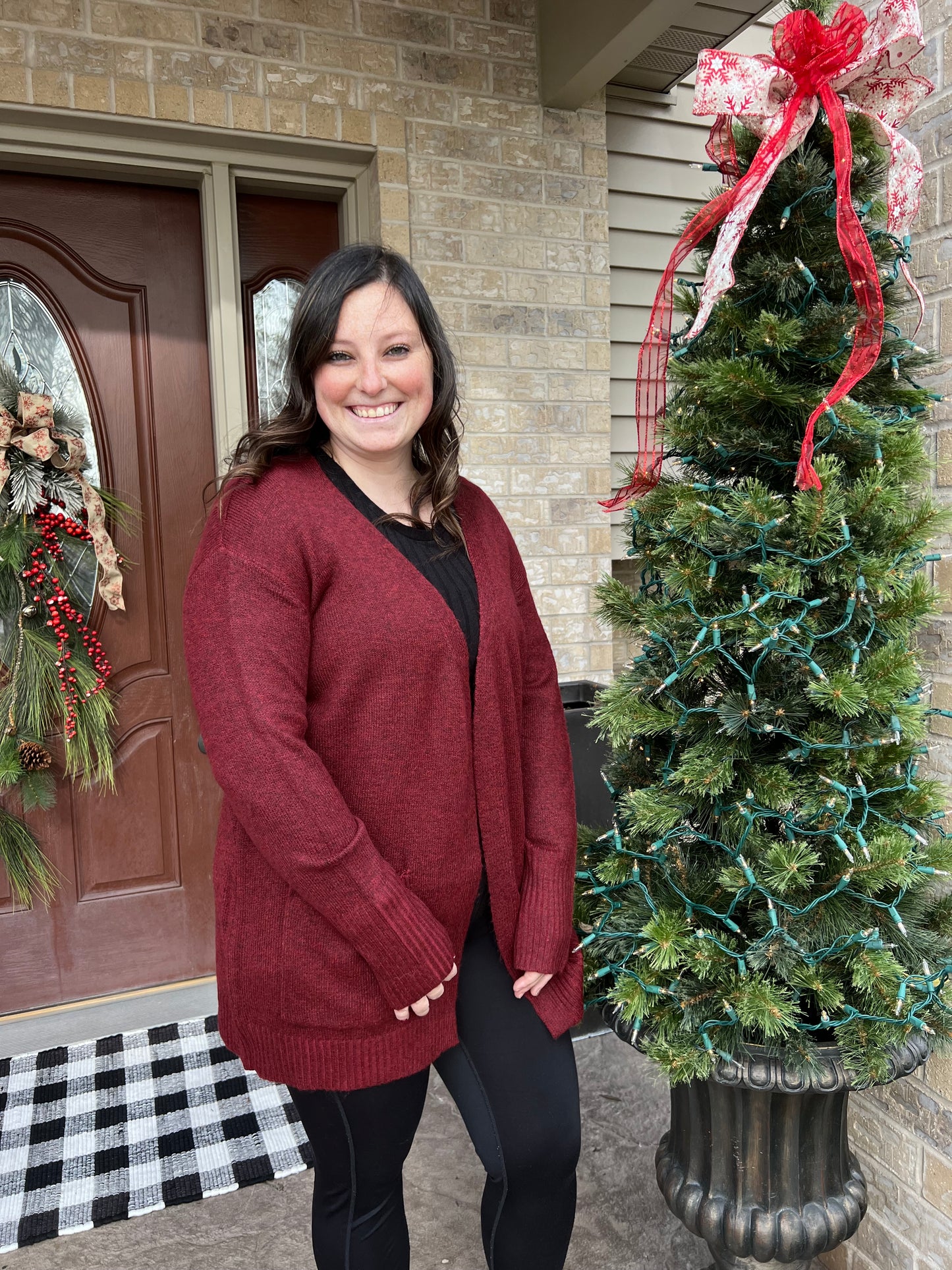 BURGANDY Cielo Open Front Mossy Cardigan