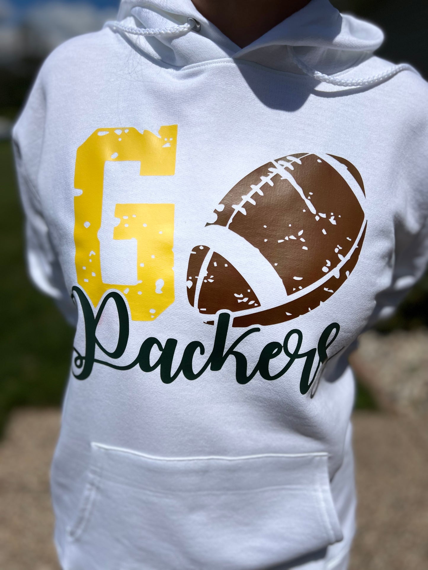 White hoodie with GO Packers logo