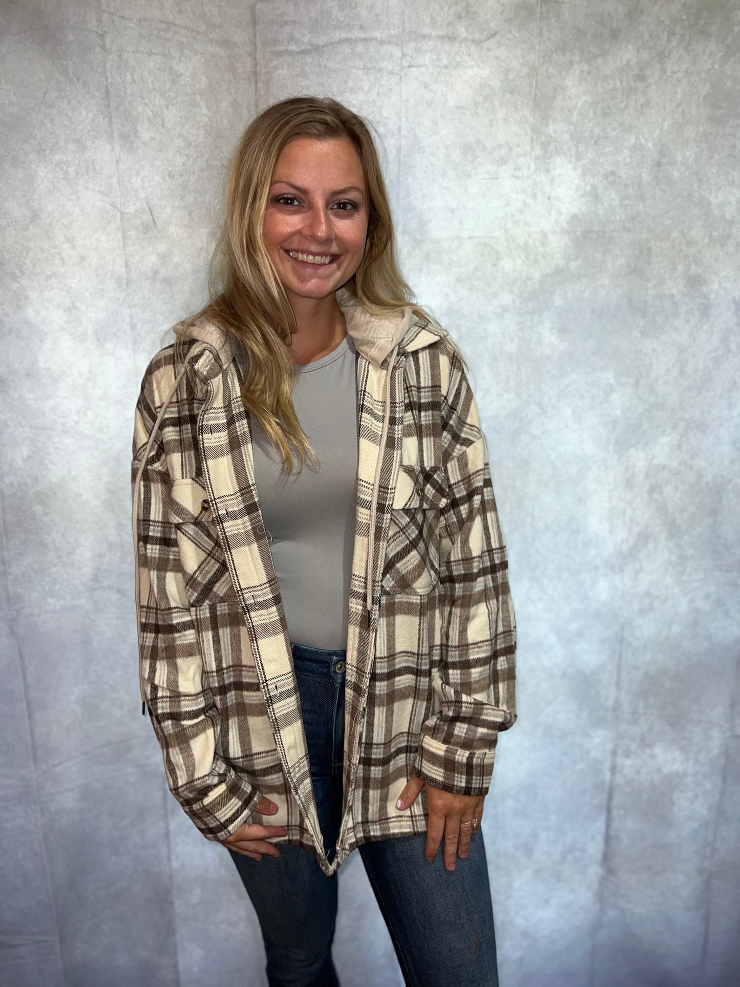 Hooded Plaid Shirt Jacket