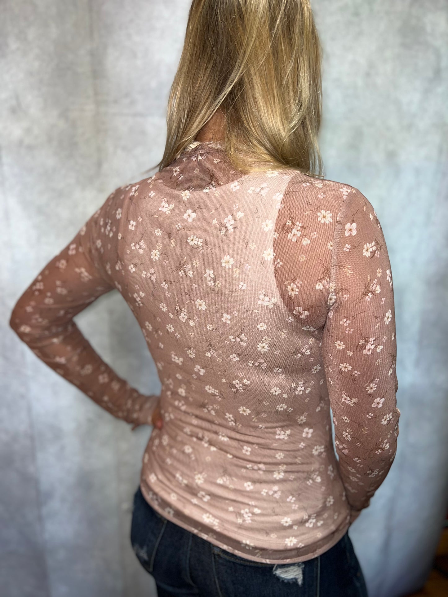 Floral Lace Long Sleeve Sheer Mesh Top