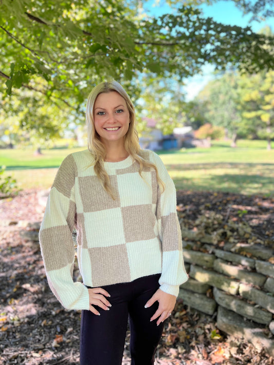 CHECKER CREW NECK SWEATER