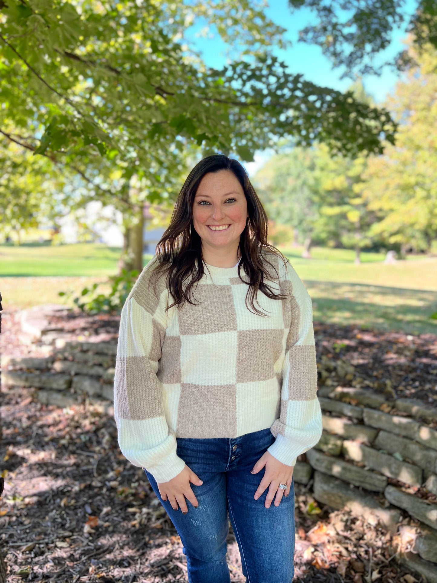 CHECKER CREW NECK SWEATER