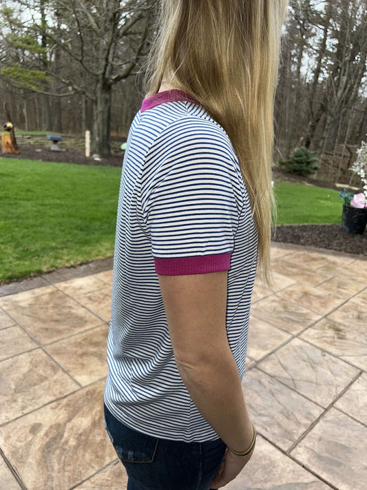 Pinstriped Crew Neck Top